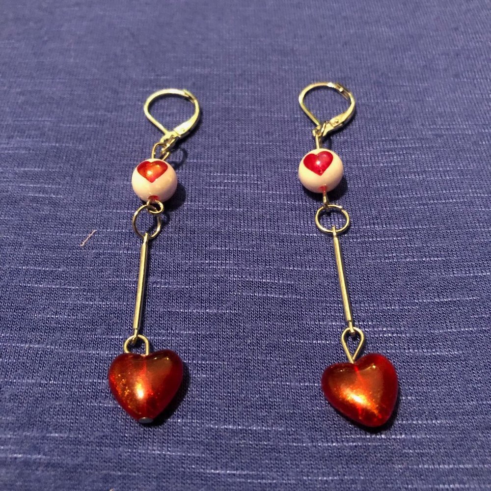 Red Heart Dangle Earrings